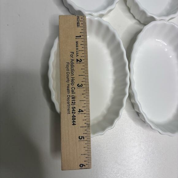 Crate & Barrel 4 Mini Oval Fluted White Ramekins - Picture 2 of 7